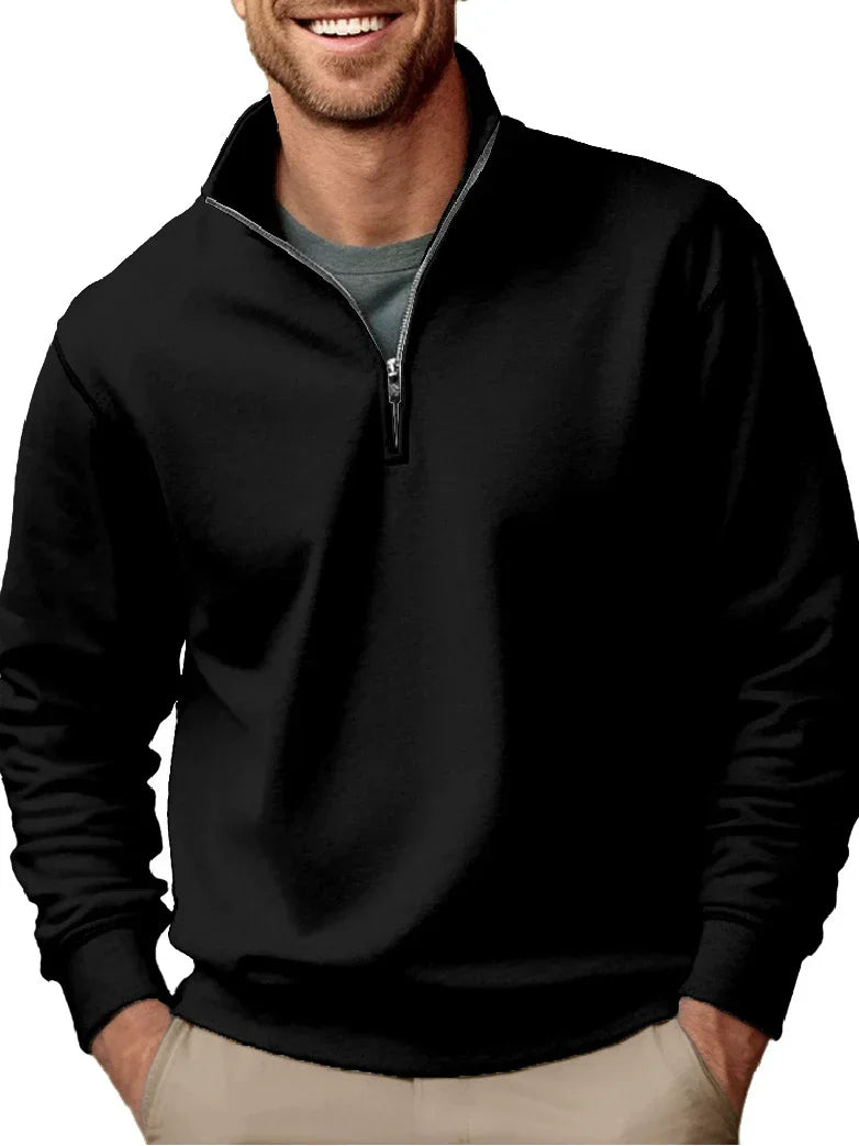 Sweatshirt Homme Regular Fit En Molleton Doux Col Montant Avec Fermeture Éclair Partielle Ourlet Côtelé Par Amawinc