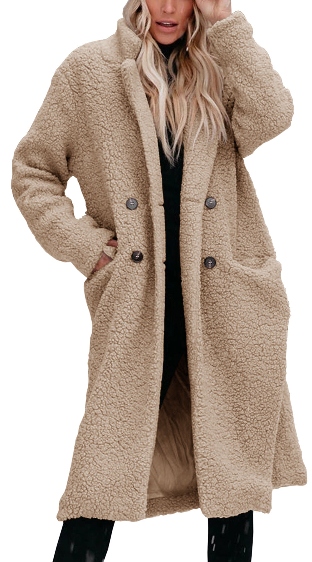 Damen Oversized Teddy-Mantel mit Knopfverschluss und praktischen Taschen Amawinc