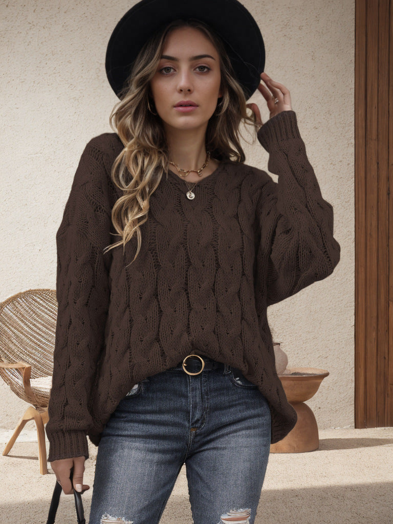 Damen Grobstrickpullover mit modernem Zopfdesign und weitem Schnitt Amawinc