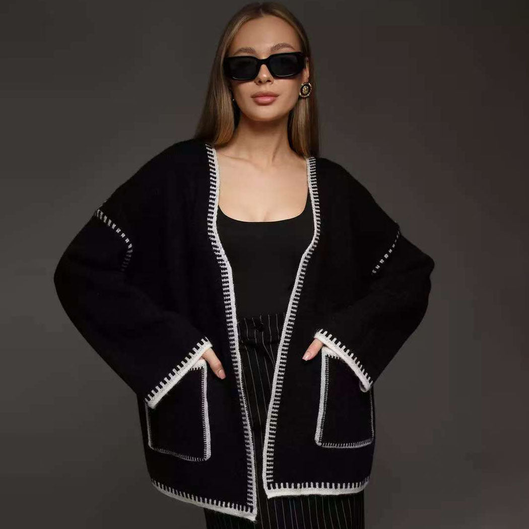 Damen Komfortabler Strick-Cardigan mit praktischen Taschen und Taillengürtel Amawinc