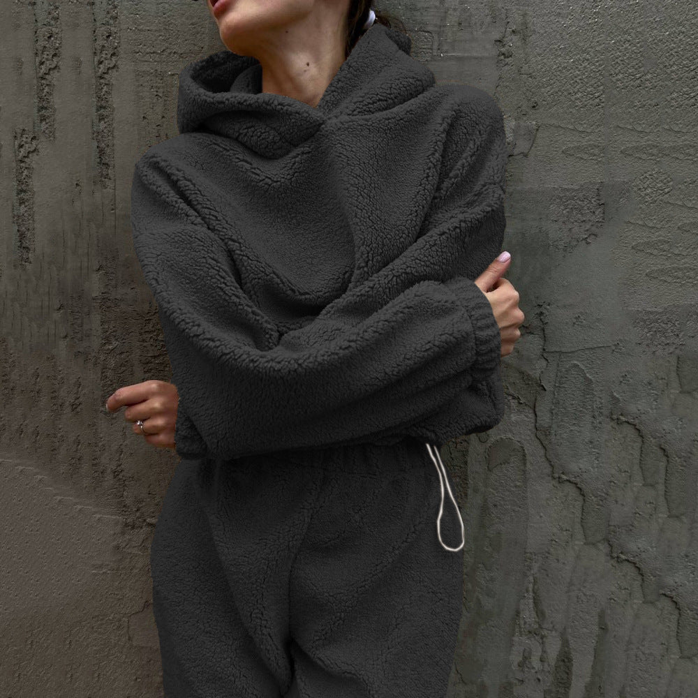 Damen gemütlicher Fleece-Jumpsuit mit elastischem Bund und Kapuze Amawinc