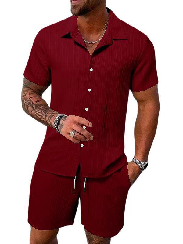 Ensemble Chemise Décontractée Pour Homme Avec Shorts En Mélange Coton Confort Estival