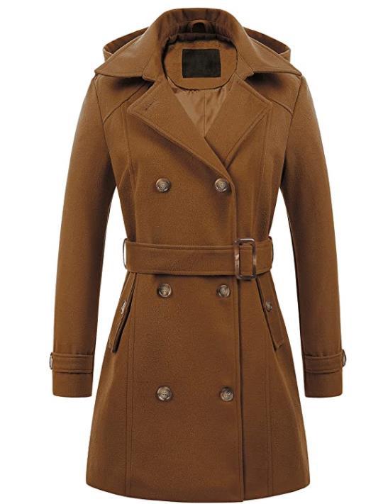 Damen eleganter Peacoat mit doppelter Knopfleiste und Taillengürtel Amawinc
