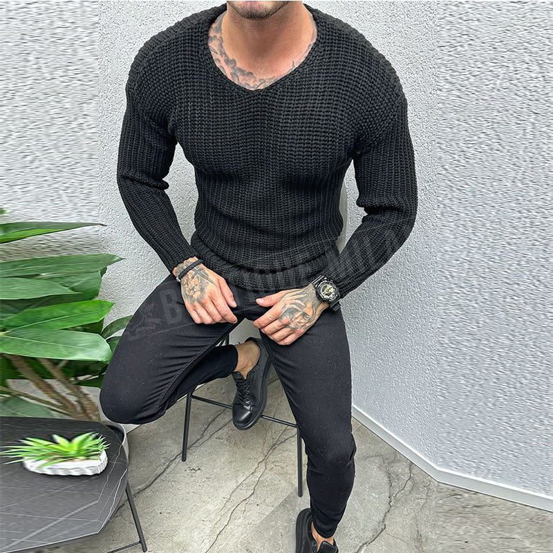 Pull Homme Slim Fit En Laine Épaisse À Col Rond Manche Longue Décontracté Hiver Amawinc