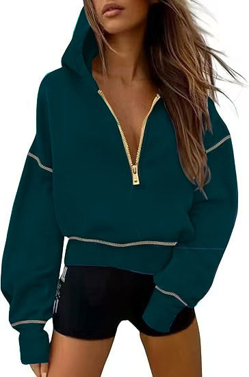 Damen Modischer Kapuzenpullover mit durchgehendem Reißverschluss Amawinc