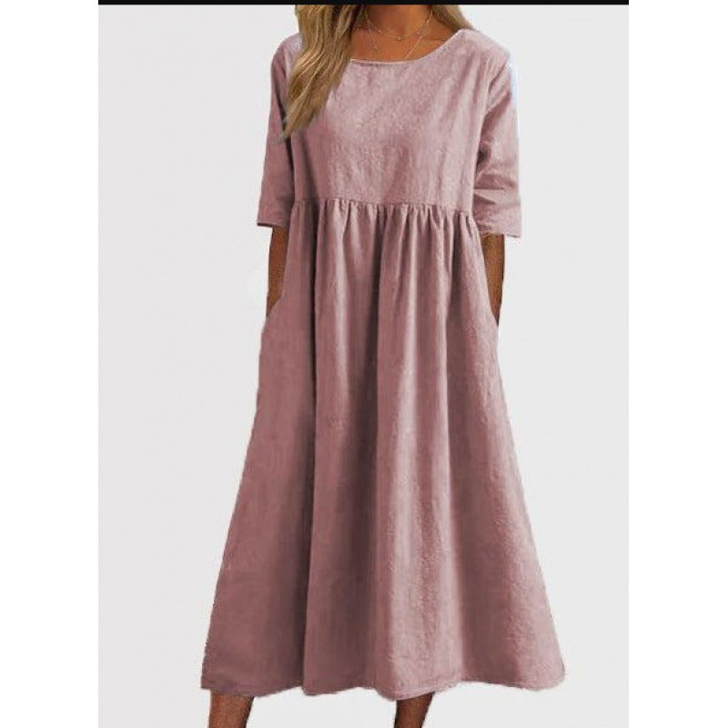 Baumwoll-Leinen Kleid von Fudus: Locker, lang, unifarben
