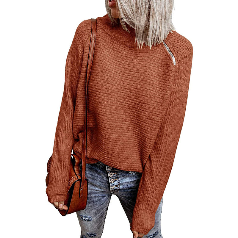 Damen trendiger oversize Pullover mit stylischem Stehkragen und angeschnittenen Ärmeln Amawinc