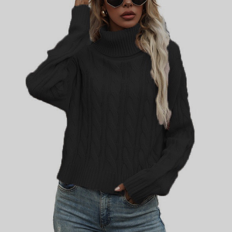 Damen Rollkragenpullover mit strukturiertem Zopfmuster und lässigem Schnitt Amawinc