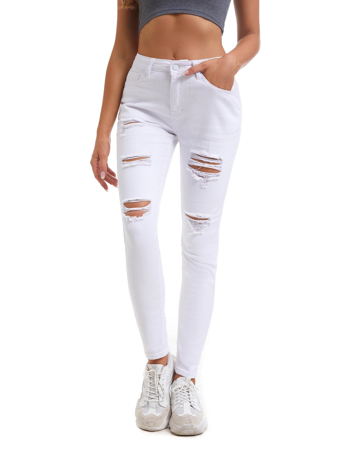 Damen Skinny Jeans mit modischen Rissen Amawinc