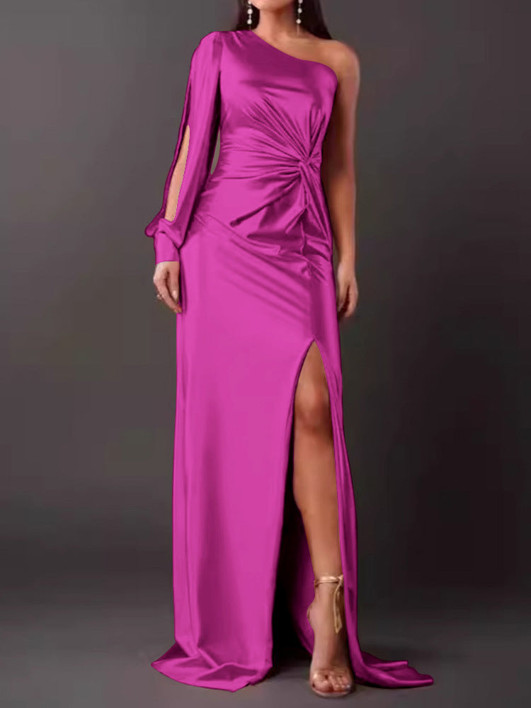 Damen Abendkleid mit asymmetrischem Ausschnitt und eleganter Faltenlegung Amawinc