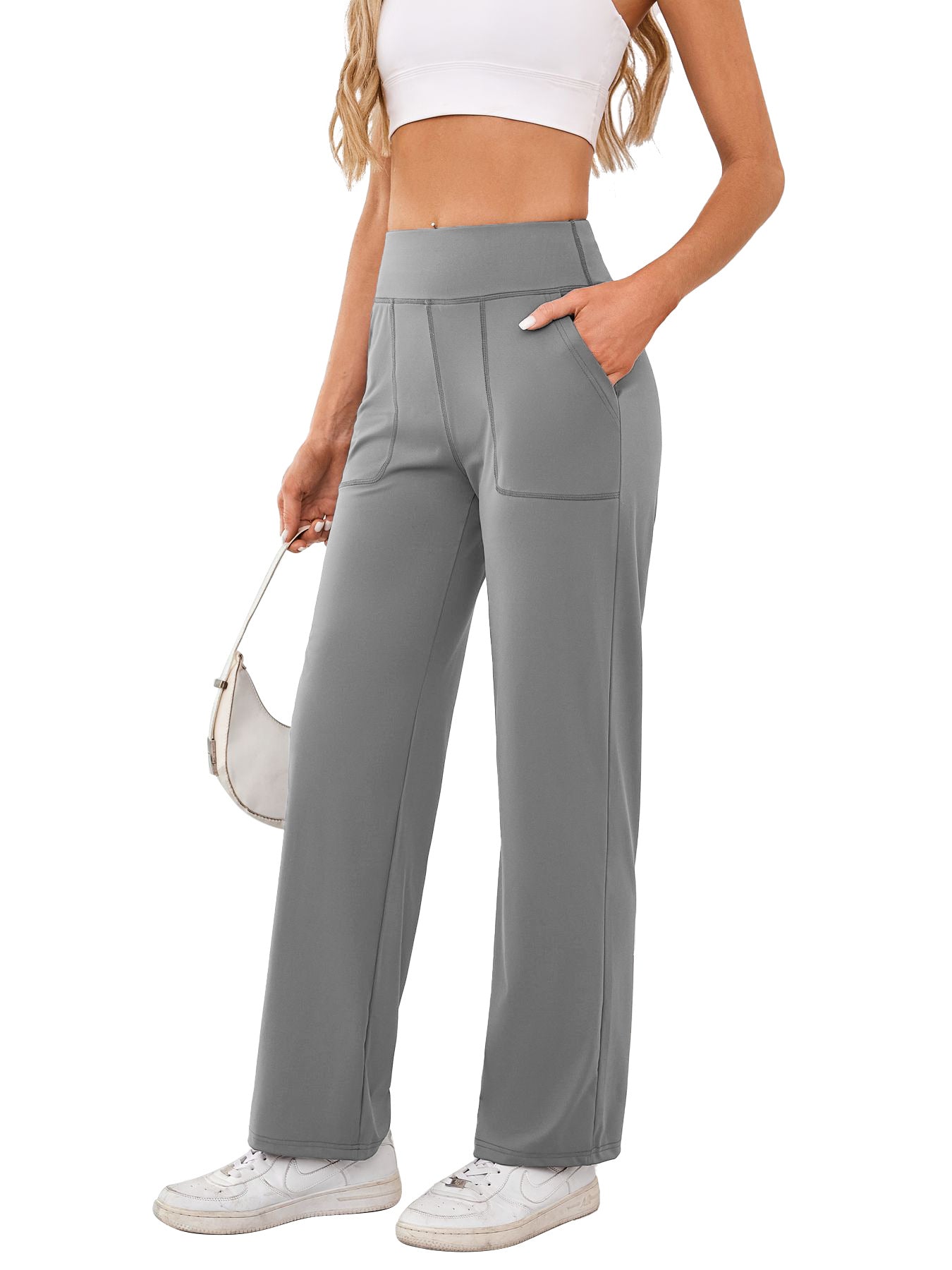 Damen bequeme Freizeithose mit seitlichen Taschen und elastischem Bund Amawinc