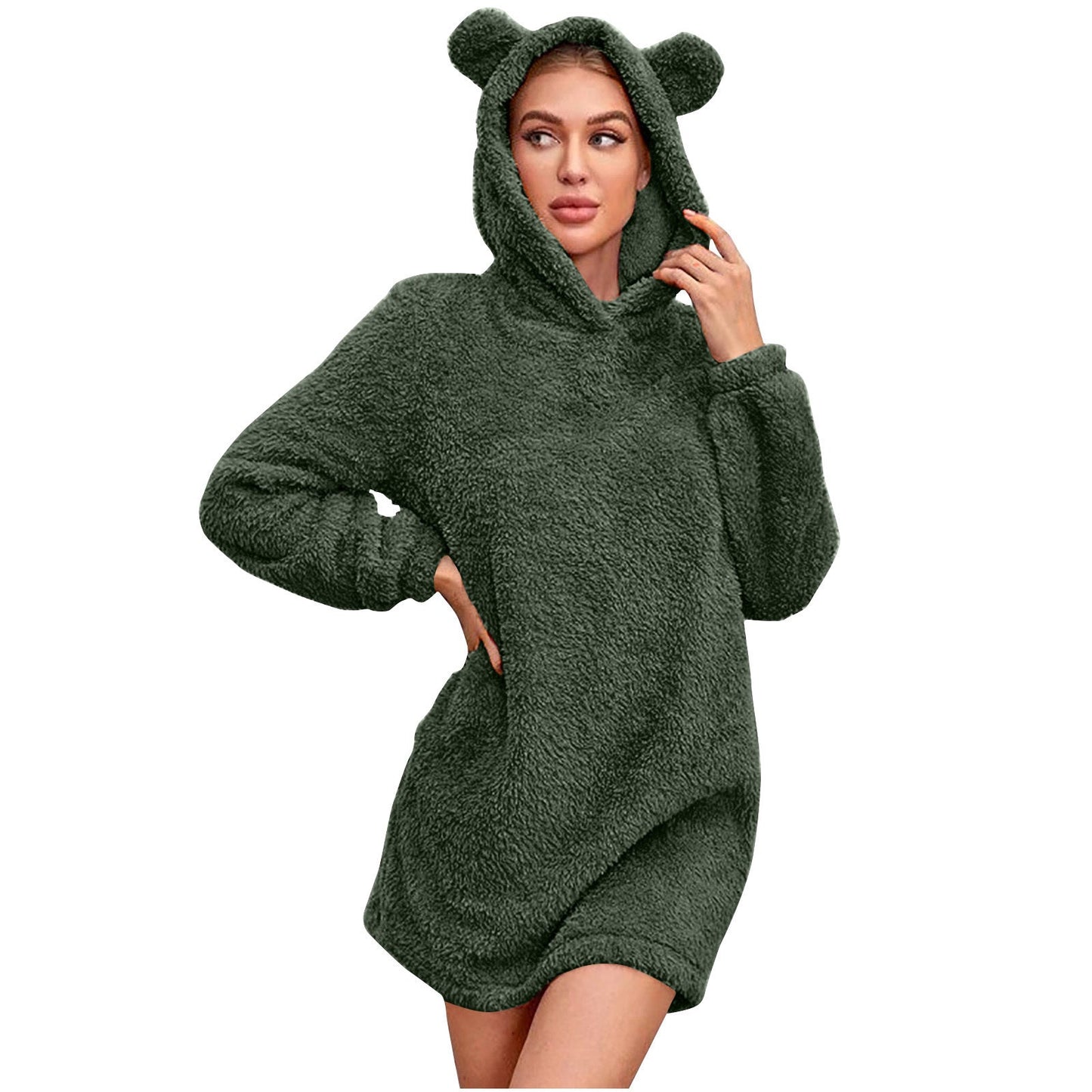 Damen Kuscheliger Hoodie mit Bärenohren Amawinc