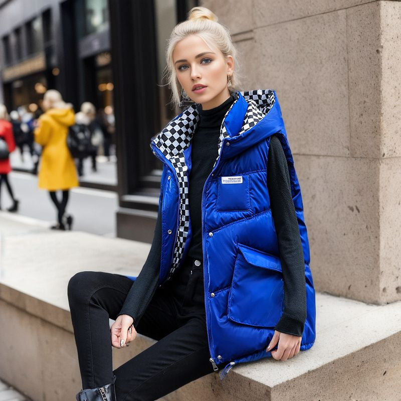 Damen gesteppte Winterweste mit verstellbarer Kapuze und praktischen Taschen Amawinc