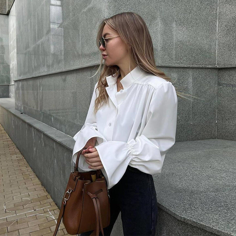 Damen Elegante Bluse mit voluminösen Ärmeln Amawinc