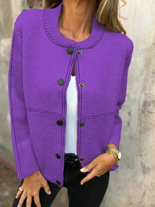 Cardigan Femme Coupe Ample en Maille Boutonné Col Rond Longueur à La Hanche pour Toutes Saisons
