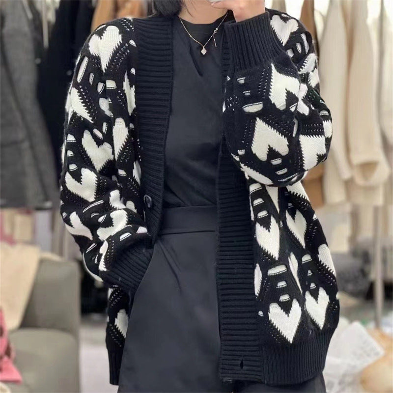 Damen Strickjacke mit Herzmotiv und luxuriösem Schnitt Amawinc