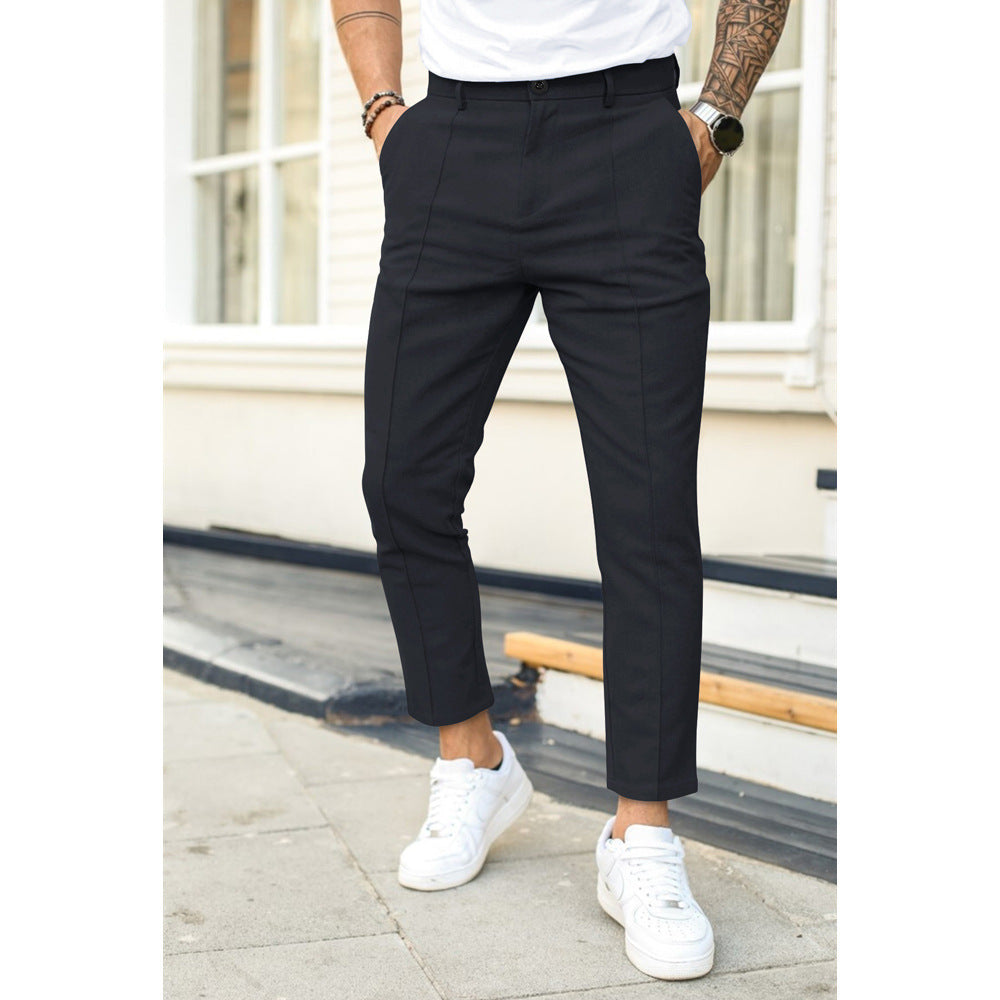 Pantalon Homme Slim Longueur Cheville Avec Plis Doubles Et Passants De Ceinture Par Nordic Flair