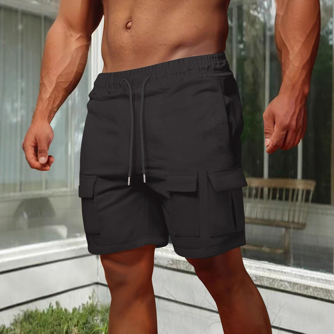 Shorts Cargo Homme Olive Coupe Décontractée Respirant Mélange Coton Élastique Poches Utilitaires