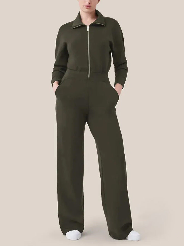 Damen Luxuriöser Lounge-Jumpsuit mit elegantem Stehkragen und praktischem Reißverschluss Amawinc
