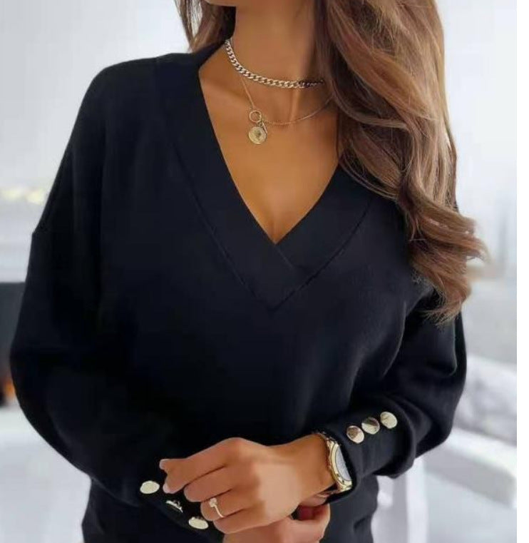 Damen lässiger V-Ausschnitt Pullover mit Oversized-Schnitt Amawinc