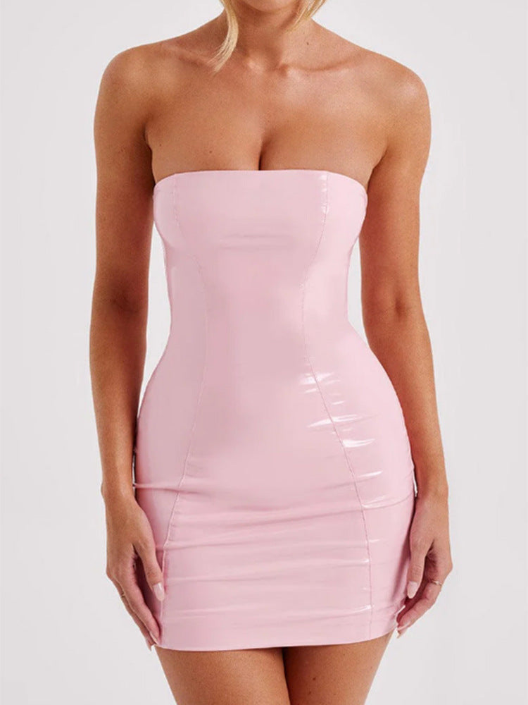 Damen Elegantes und figurbetontes Minikleid aus Glanzmaterial Amawinc