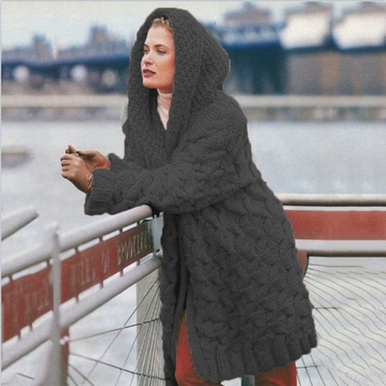 Damen oversized Grobstrickmantel mit Kapuze Amawinc