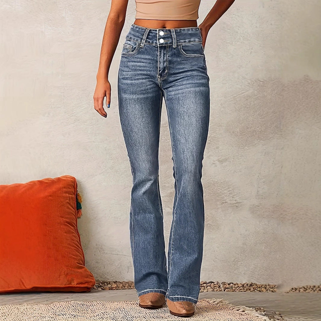 Jeans Femme Évasés Taille Haute Denim Stretch Longueur Totale Style Rétro Confortable
