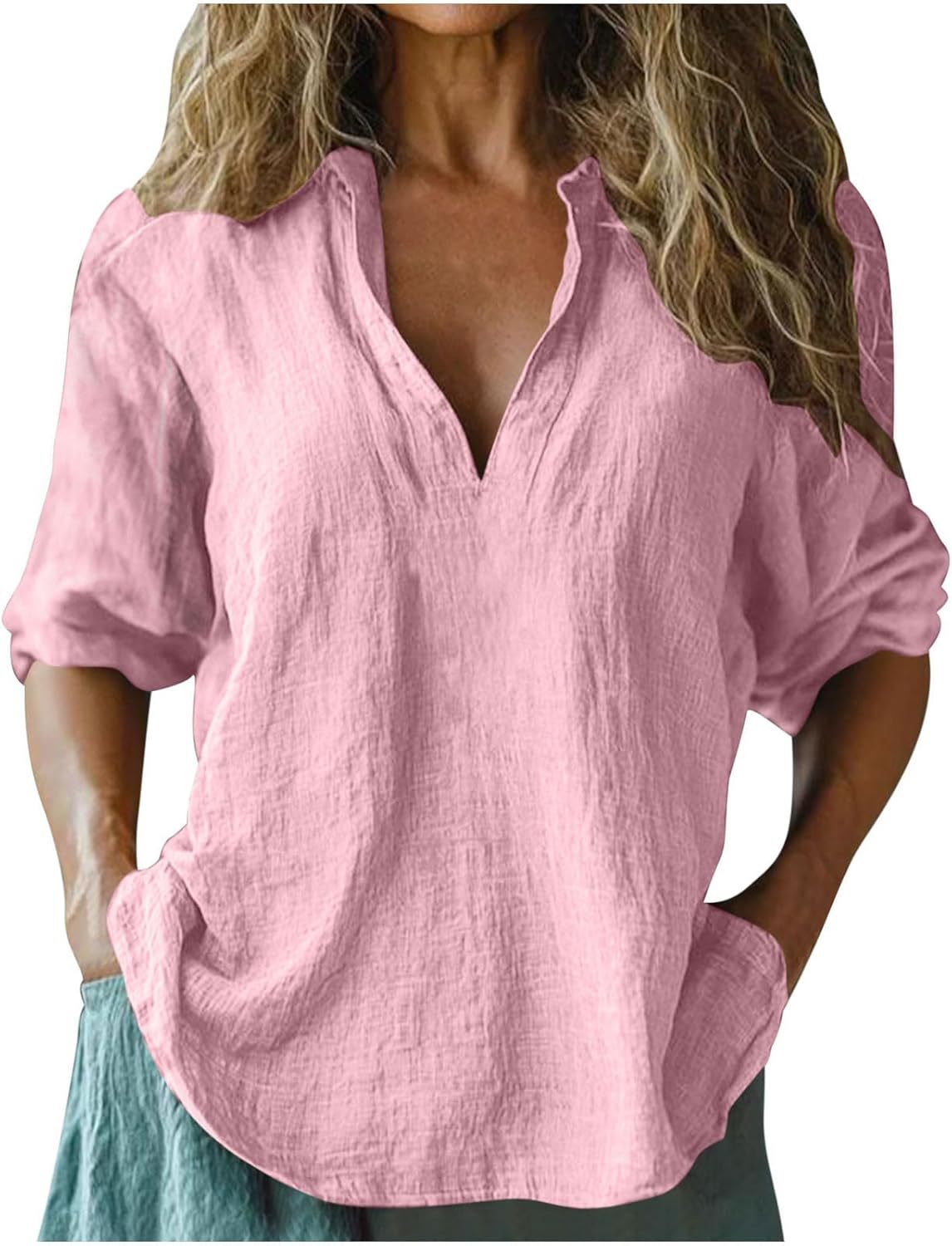 Damen lässige Leinenbluse Amawinc