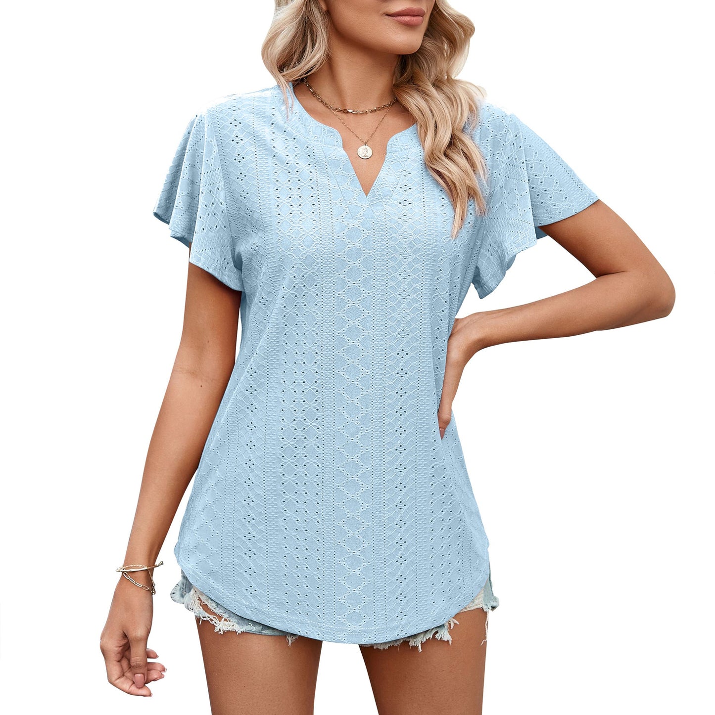 Damen Luftiges Blusenshirt mit effektvollem Lochmuster Amawinc