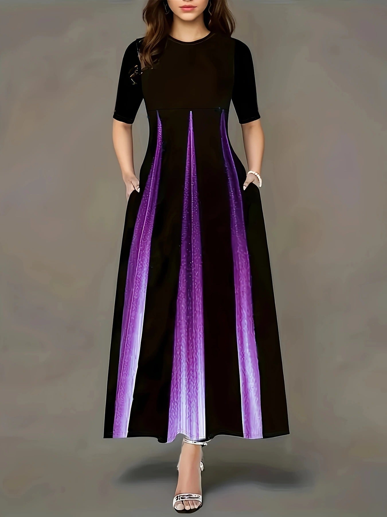 Damen Maxikleid mit modernem Farbverlauf und praktischen Seitentaschen Amawinc