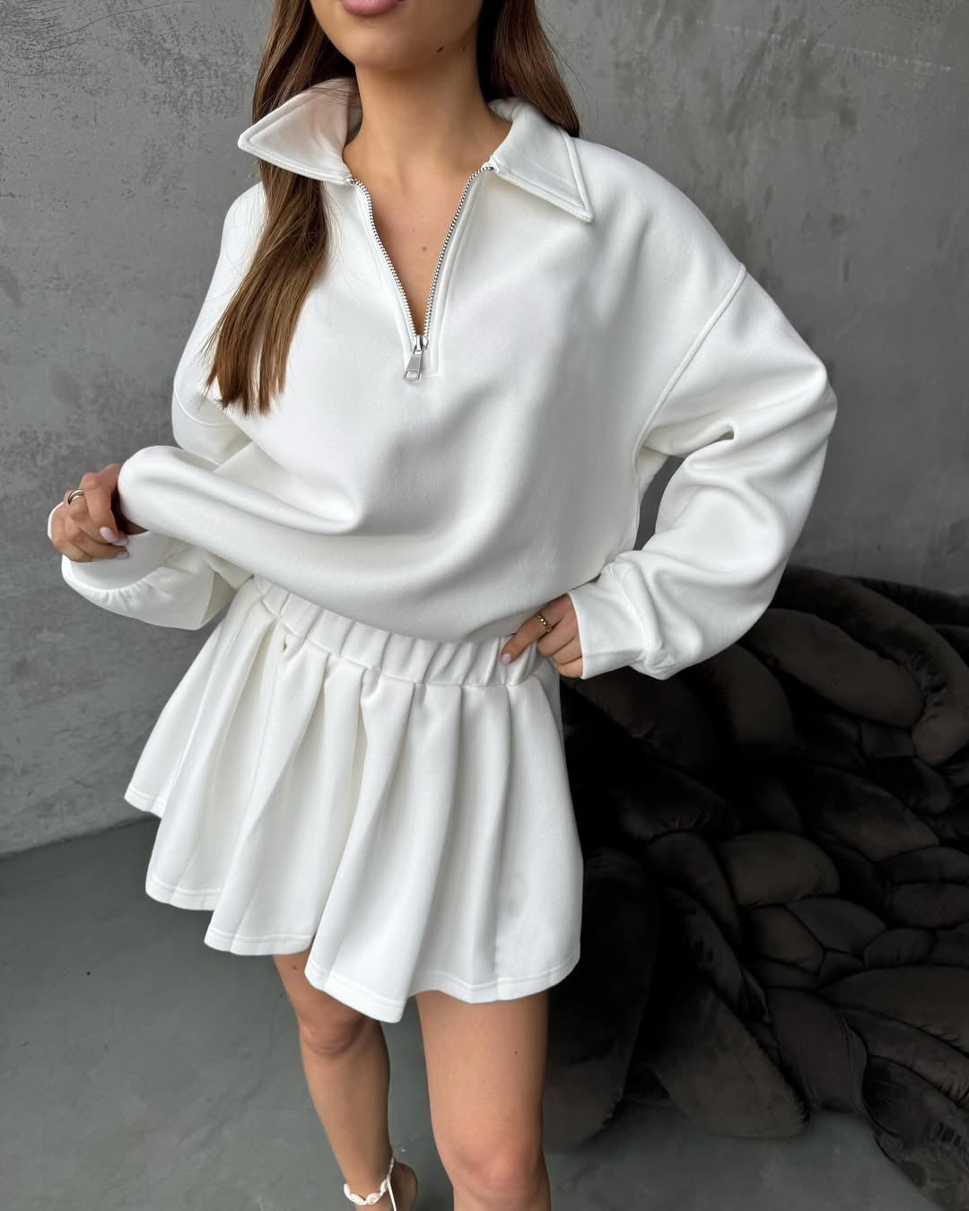 Damen sportlicher Pullover mit Kordelzug und Reißverschluss Amawinc