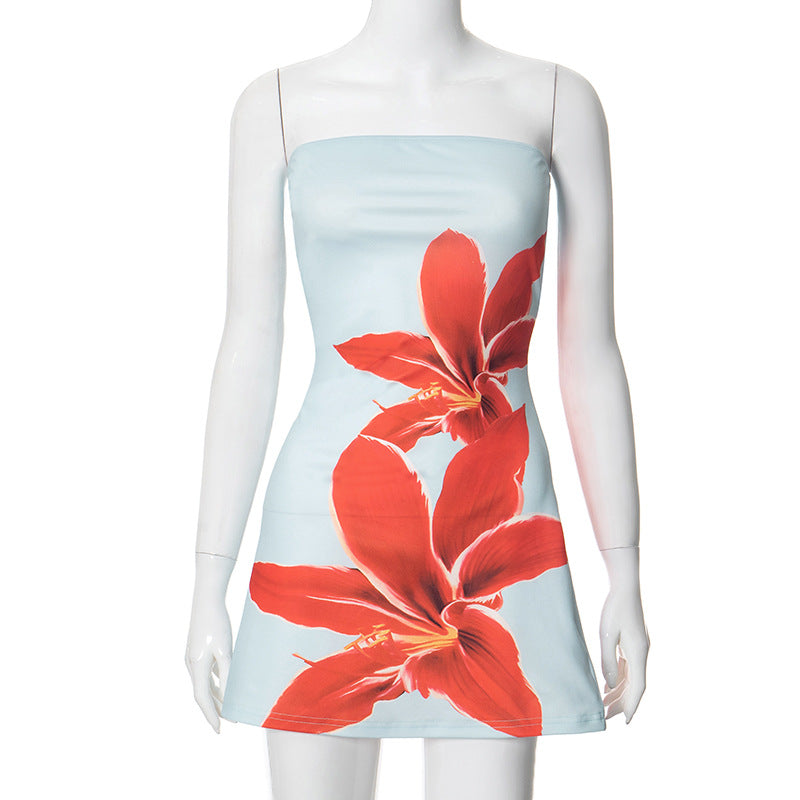 Robe Courte Sans Bretelles Femme Coupe Moulante Amawinc Imprimé Floral Pour Une Soirée Élégante