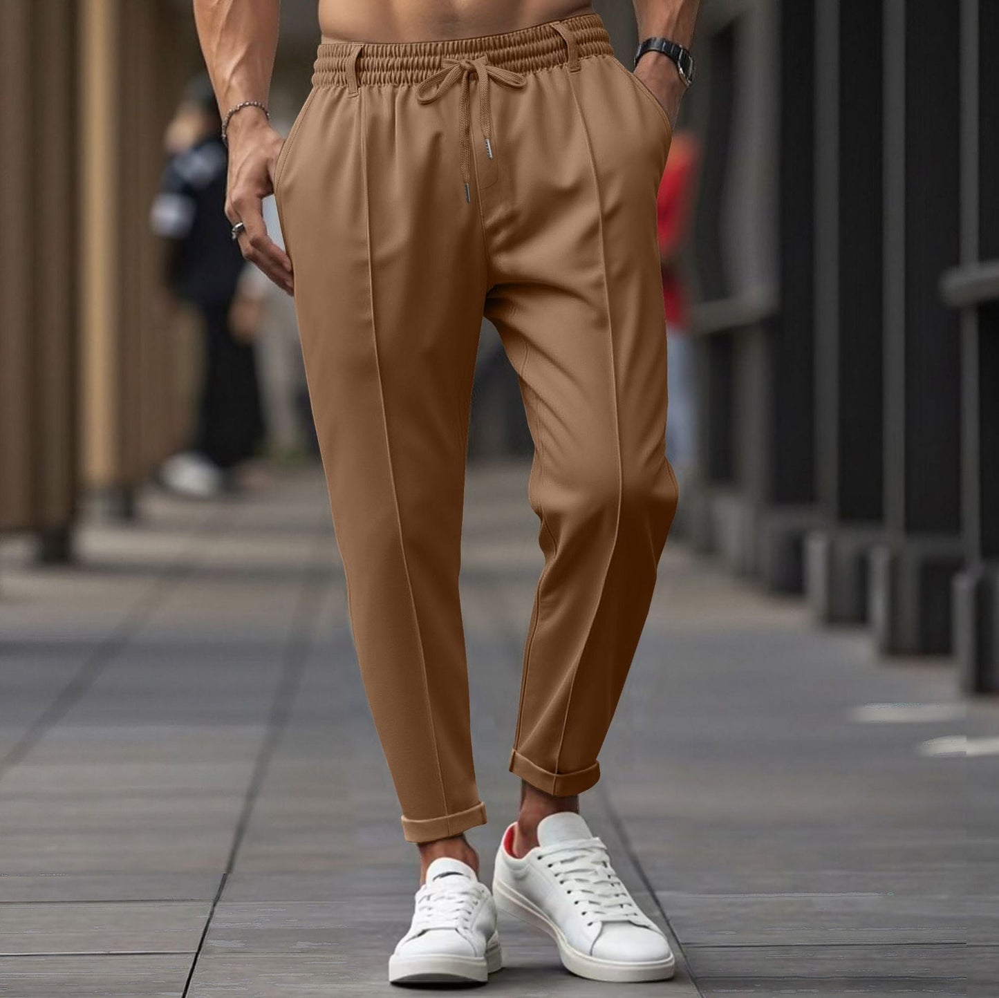 Pantalon Jogging Homme En Mélange Coton Confort Jambe Droite Taille Élastique Longueur Pour Entraînement Et Détente