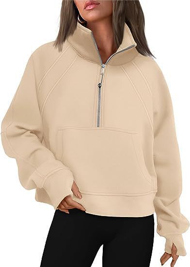 Damen Sportlicher Pullover mit hohem Kragen und Reißverschluss Amawinc