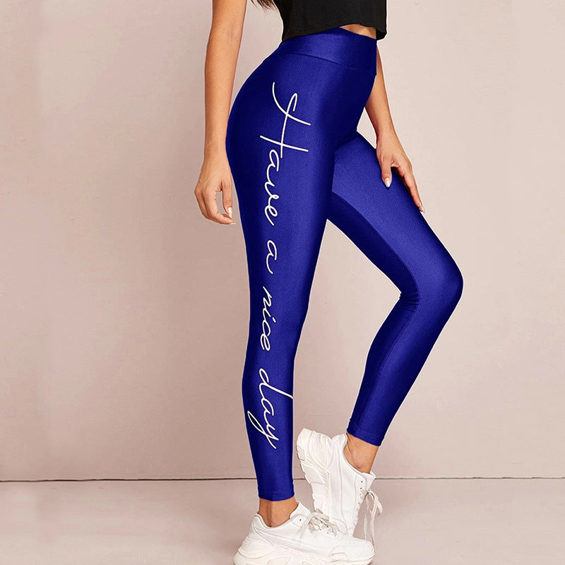 Damen Sportleggings mit inspirierendem Schriftzug und hohem Bund Amawinc
