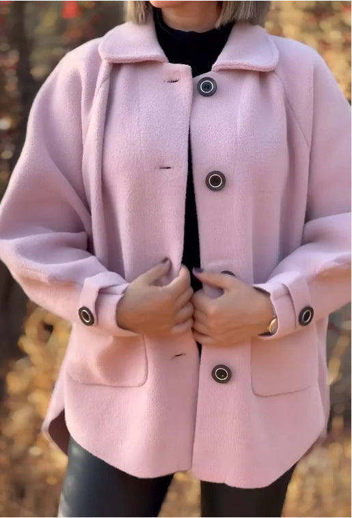 Damen modische und warme Wollejacke mit praktischen Taschen Amawinc