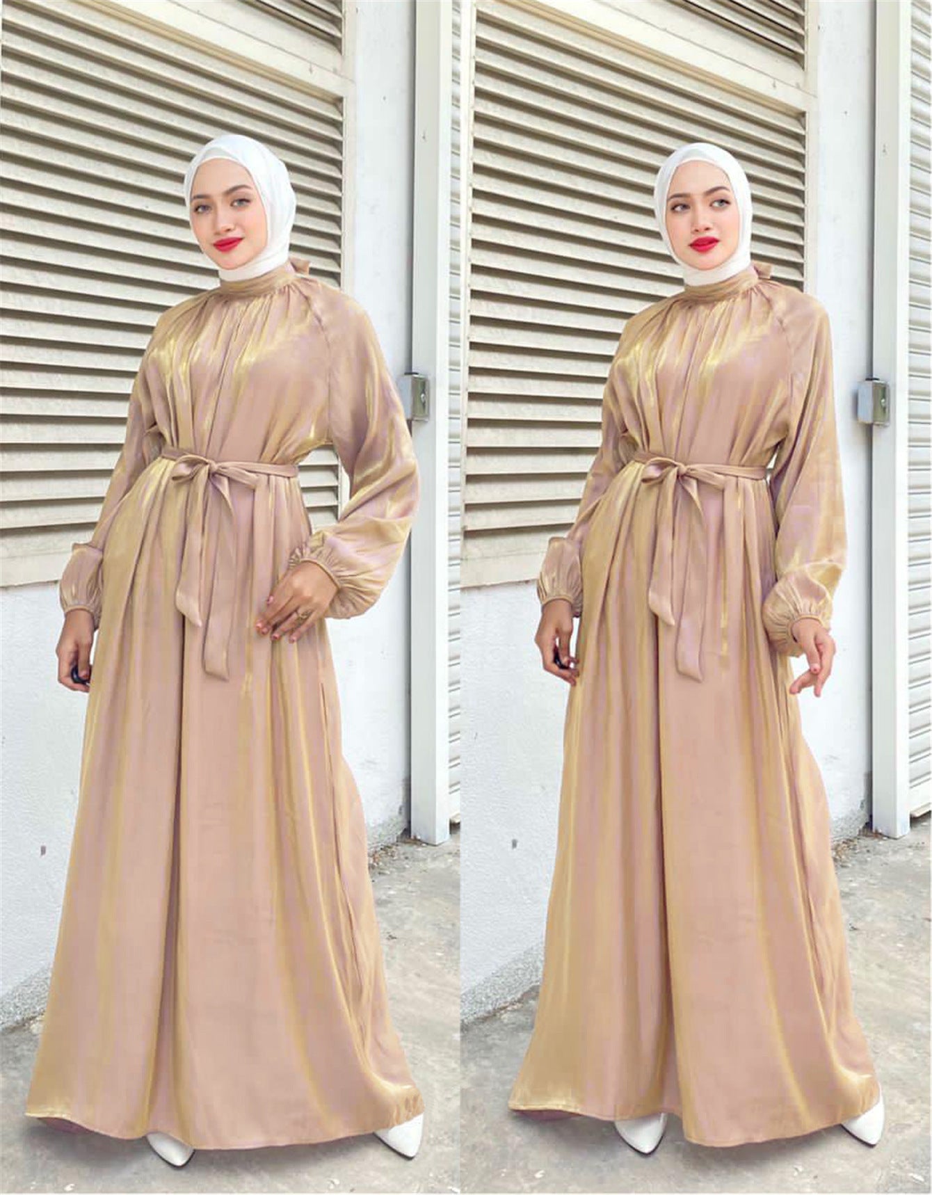 Damen Elegantes Langarmkleid mit Taillengürtel Amawinc