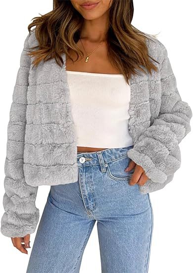 Damen Flauschige Kurzjacke im modernen Design Amawinc