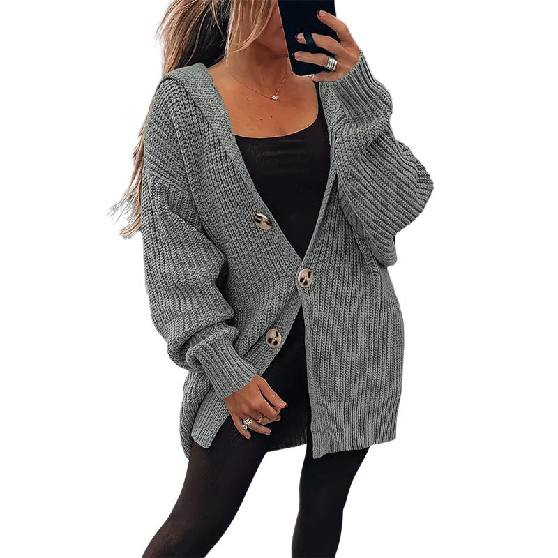 Damen Grobstrickjacke mit übergroßem Schnitt und eleganten Holzknöpfen Amawinc