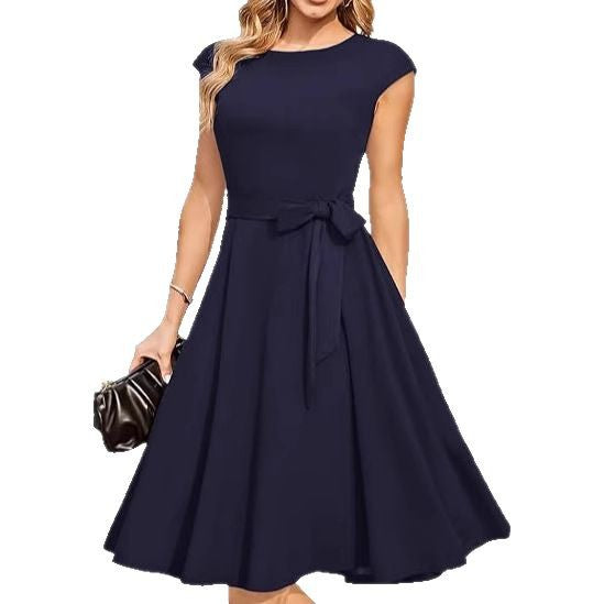 Élodie Robe Mi-longue Chic Avec Nœud Taille Pour Une Silhouette Épurée Et Confort Toute La Journée