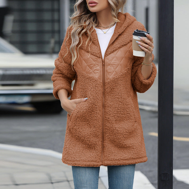 Damen Oversized Teddyjacke mit Kapuze und praktischen Taschen Amawinc