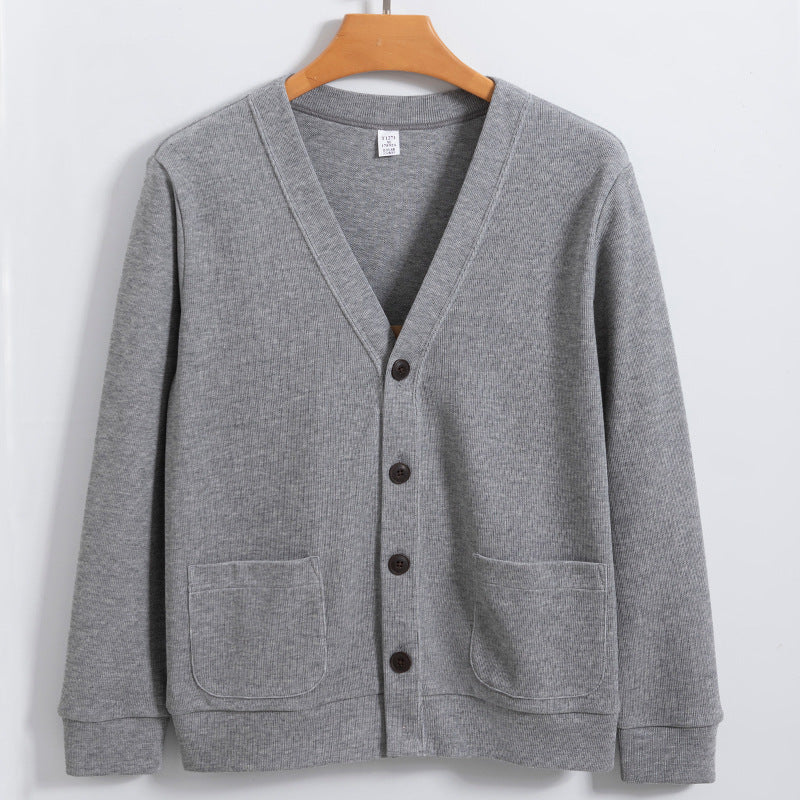 Amawinc Cardigan Homme En Coton Maille Décontracté Col V Boutons Poches Pull Polyvalent Élégant
