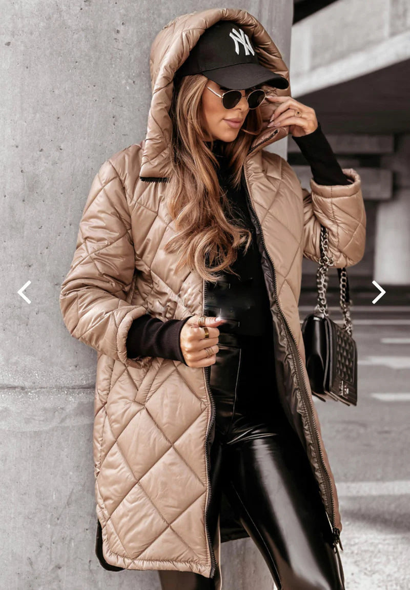 Damen Lässige Steppjacke mit Kapuze und praktischen Taschen Amawinc