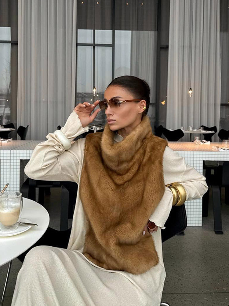 Damen kuschelige Kunstfell-Wickelschal Amawinc