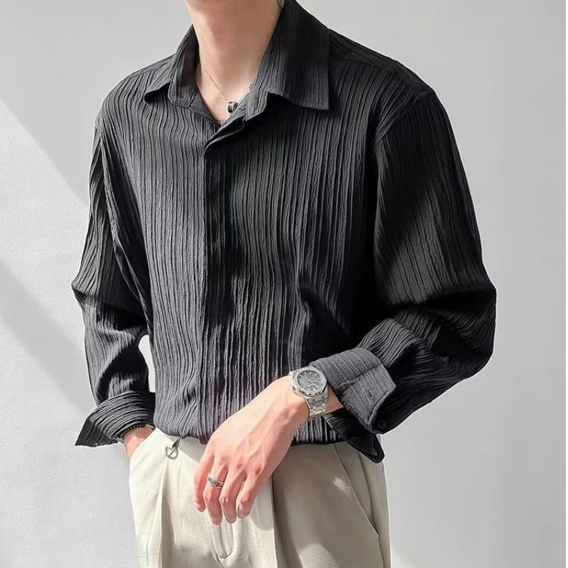 Chemise Homme Manches Longues À Texture Fripée Confort Décontracté Respirante En Coton 100 Pour Cent