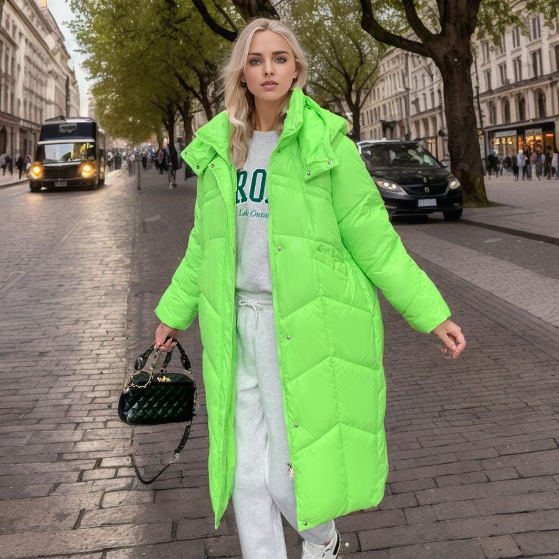 Damen lange isolierte Pufferjacke mit voluminösem Schnitt und praktischen Eingrifftaschen Amawinc