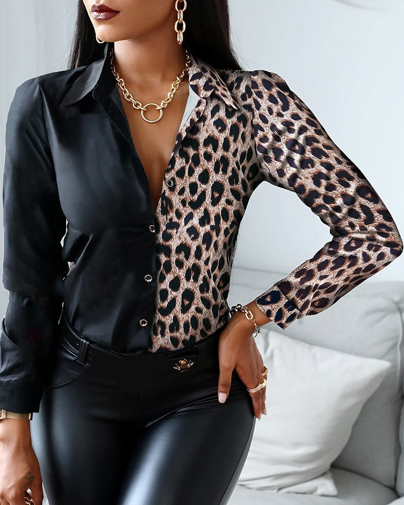 Chemise Femme À Boutons Motif Chaîne Imprimé Col Classique Manches Longues Élégante Polyvalente Pour Tenues Décontractées