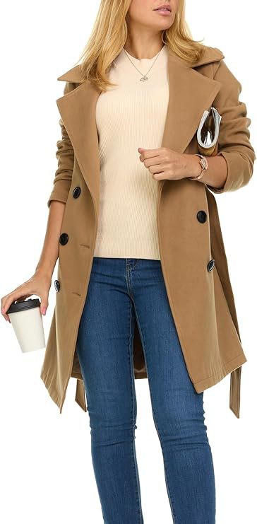 Damen Trenchcoat mit asymmetrischem Saum und breitem Kragen Amawinc