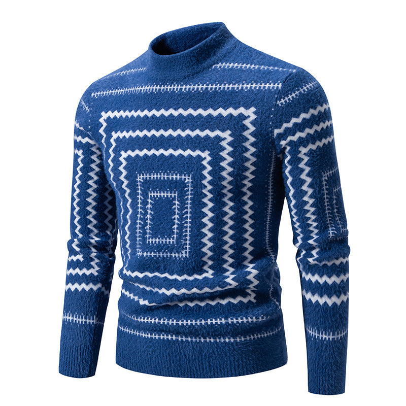 Damen Strickpullover mit geometrischem Muster und hohem Kragen Amawinc