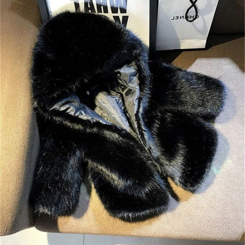 Damen Elegante Kunstfelljacke mit voluminösem Kragen und Schalkragen Amawinc